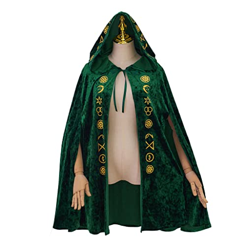 RocailleCos Winifred Cosplay Sanderson Costume Cloak Green Velvet Hooded Cape Halloween Props (green, one size)