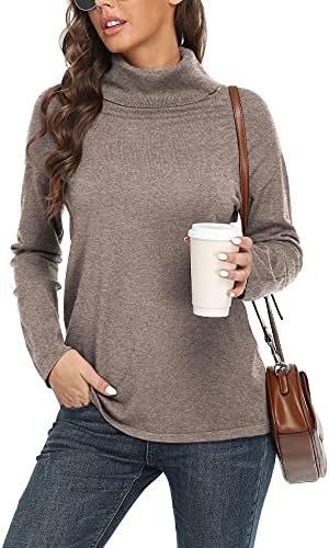 VIISHOW Women's Turtleneck Sweater Long Sleeve Cozy Warm Sweater Tops Casual Lightweight Pullover Jumper Tops,Brown,X-Large