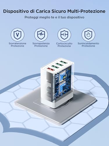 Caricatore USB, 4 Porte Caricatore USB da Muro 40W QC 3.0 Carica Rapida CaricabatterieUSB Multiplo Alimentatore PresaUSB per iPhone 15 14 13 12 11 X, Samsung Galaxy S21 S20 A71 A51, Xiaomi, Huawei - 5