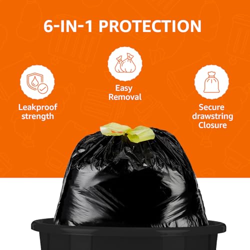 Image of Amazon Basics Multipurpose Drawstring Garbage Bags | Medium | 120 Count | 30 Bags x Pack of 4 | Heavy Duty | Jasmine Fragrance | Odour Control | No Tearing Needed