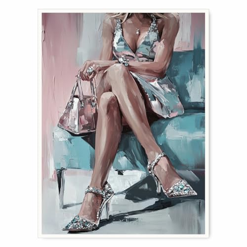 Elegant Woman on Teal Couch Wall Art