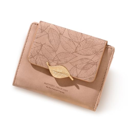 Small Wallet Women Leather Trifold RFID Blocking Compact Credit Card Wallet with ID Window and Zipper Coin Pocket