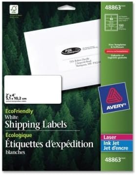 Avery EcoFriendly Mailing Labels for Laser and Ink Jet Printers, 2 x 4 Inches, White, Permanent, Pack of 100 (48863)