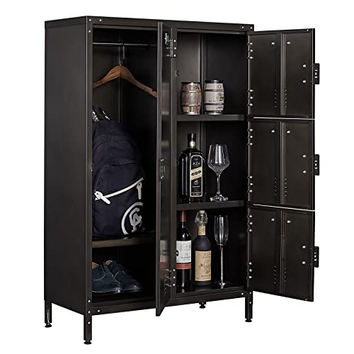 Image of Metal Locker Storage Cabinet, 55 inch Employees Locker with 4 Doors, Steel Retro Wardrobe with Adjustable Feet for Home, Office, Gym, School