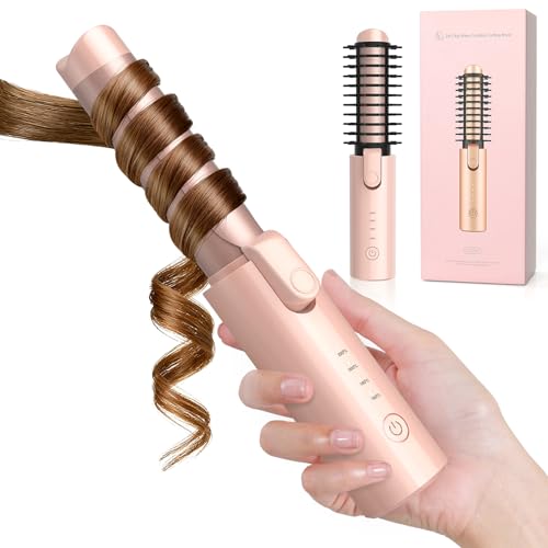 Schnurloser Lockenstab 32mm, Curling Iron mit 4 Temperaturen Tragbare Reise, 7000 mAh USB-aufladbare Lockenstab für große Locken (Rosa)