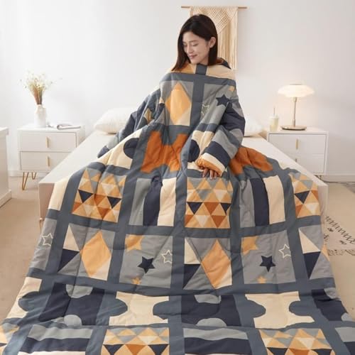 Soft Lazy Quilt with Sleeves, Winter Warm Thickened Wearable Quilt Winter Lazy Couch Blanket Quilt Walking Blanket