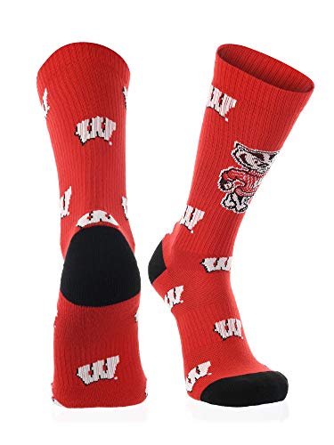 TCK Wisconsin Badgers Mayhem Crew Socks (Red/Black/White, Large)