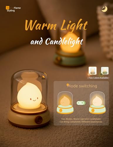 Image of WANIDEA Cute Chibi Flame Lamp, Anime Cozy Lights, Retro Rechargeable Night Light, Decor, Cute Desk Accessories, Gifts 2 Pack (Yellow and Green)
