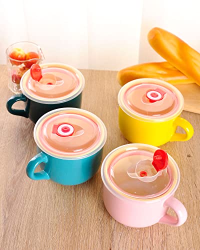 Whjy Simple Ceramic Soup Mugs With Lid, 22 Oz Soup Cups With Handle, Microwave Oatmeal Bowl Coffee Mug With Lid And Handle For Milk, Tea, Fruit, Ice Cream Cereal Coffee - Yellow. #TOP6