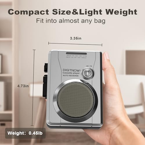 Portable Cassette Player Recorder, Vintage AM FM Radio, Handheld Compact Cassette Player Stereo with Built-in Speaker & Microphone