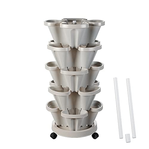 Tectsia Fioriera verticale fragola da giardino a 5 livelli, impilabile, per interni ed esterni, colore: grigio