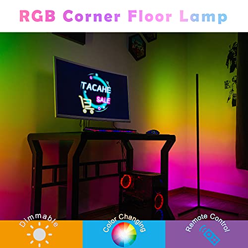 Tacahe Corner Floor Lamp - Rgb Color Changing Mood Light, Dimmable Led Modern Floor Lamp With Remote, 56" Metal Standing Lamp For Living Room, Bedroom 20W - Black #TOP1