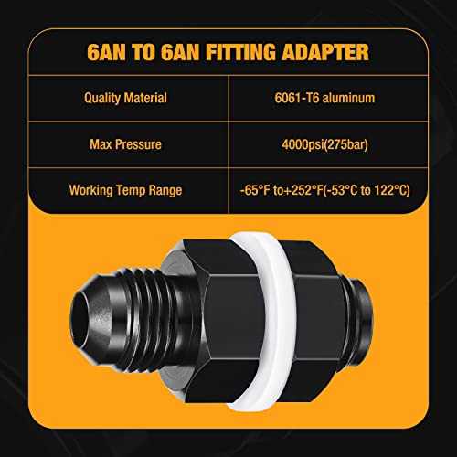 SYKRSS Male 6AN Bulkhead Fuel Cell Fitting Adapter Straight Aluminum — view 2