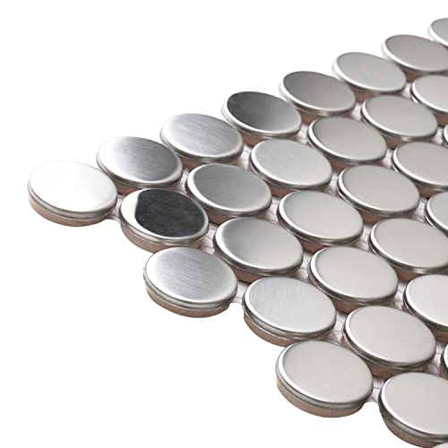 Blujellyfish Silver Penny Round Tile Stainless Steel 3/4" Mosaics For Kitchen Bathroom Accent Wall Backsplash Shower Floor (Box Of 5 Sheets) #TOP7