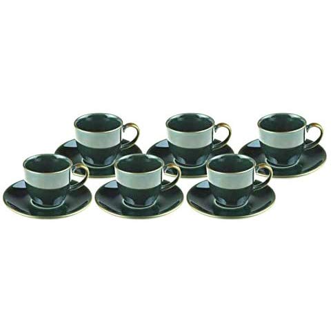 Alisveristime 12 Pc Turkish Greek Arabic Coffee Espresso Cup Saucer Full Porcelain Set (Zumrut)