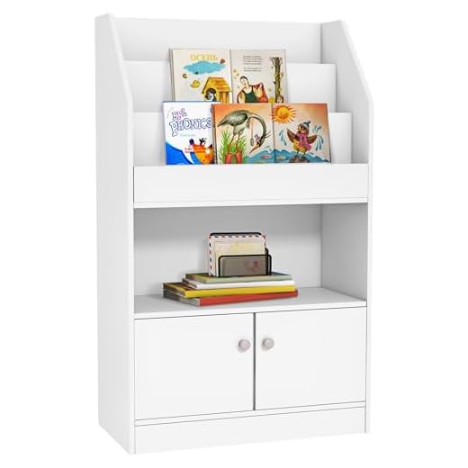 ZONEKIZ Estantería Juguetes Infantil Librería para Niños de 3 a 8 Años para Juguetes Libros Zapatos con 3 Compartimentos y 2 Armarios para Escuela Dormitorio 60x29,5x100 cm Blanco