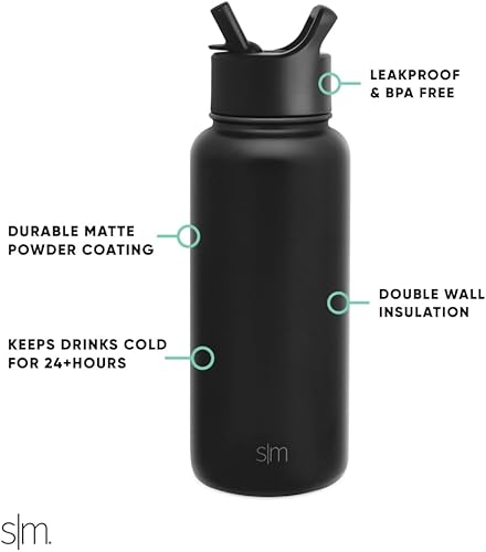 Miniatura 9 de Simple Modern Botella de agua con licencia oficial de la NBA con tapa con pajilla, termo de acero inoxidable con aislamiento para regalo, colección