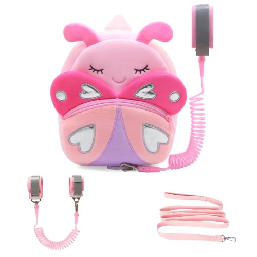 Mochila infantil com alça de pulso antiperda, mini mochila infantil de borboleta de pelúcia 3D para meninas de 2 a 4 anos, bolsa de viagem macia de 25 cm para crianças (borboleta rosa)