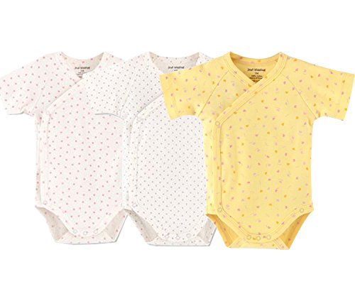 Baby Boys Girls Short Sleeves Kimono Onsies Cotton Baby Side-Button Bodysuit Pack of