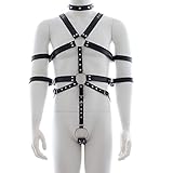 iiniim Mens Adjustable PU Leather Full Body Chest Harness with Collar and Armbands
