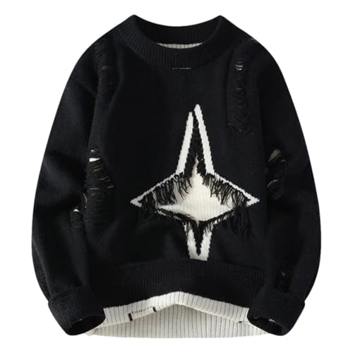 Men Printed Star Sweater Thick Warm Sweaters Korean Harajuku Winter Jumpers Knitwear