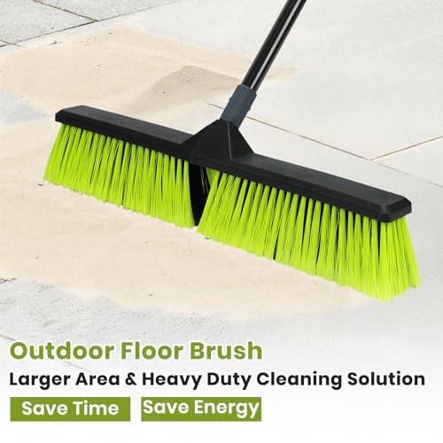 24-Inch Push Broom Outdoor with Stiff Bristle, Heavy Duty Broom Brush with 63” Long Handle for Deck Patio Driveway Garage Warehouse Shop Floor Sweeping & Scrubbing