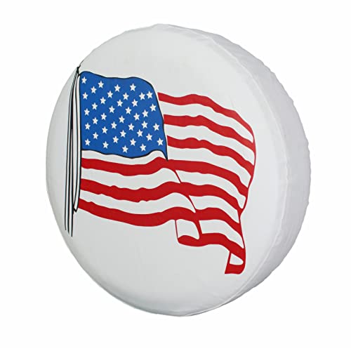 Spare Tire Cover, White Wheel Cover with American US Flag PVC Leather Waterproof Dust-Proof Universal Fit for Jeep, Trailer, RV, SUV, Camper and Van (18 Inch) by Jayke Joy - Used condition - Image 2