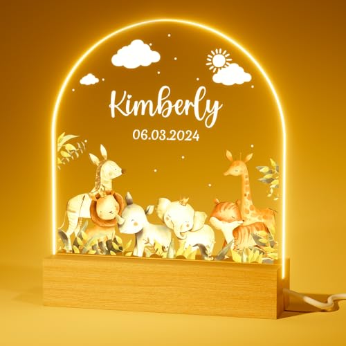 iDIY Lampara Bebe Personalizada - Regalos Originales Bautizos - Regalo Bebe Recien Nacido Niña y Niño - Regalo Personalizado Lampara Bebe Noche - Safari