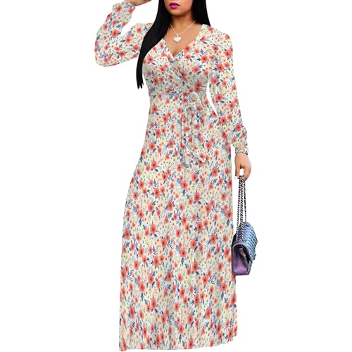 Image of PinkPatty Women's Long Sleeve Maxi Dress Plus Size Trendy Wedding Guest Dress with Pockets&Belt
