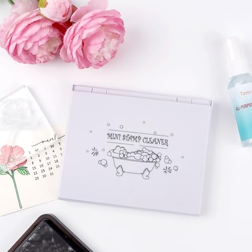 Double-Sided Stamp Scrubber for Clear | Rubber | Cling | Foam Stamps, Stamp Cleaning Tray with Synthetic Bristles for Scrapbooking & Crafting, Stamp Cleaning Pad Scrapooking Tools 5.9x4.8 Inch (White)