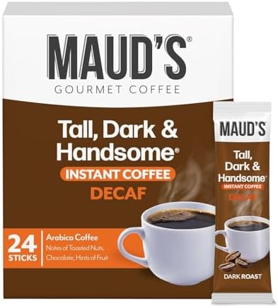 Maud's Dark Roast Decaf Instant Coffee Packets Single Serve, 26 ct | Decaffinated Tall Dark & Handsome | 100% Arabica Dark Roast Coffee Solar Energy Produced | Instant Coffee Powder Travel Packs