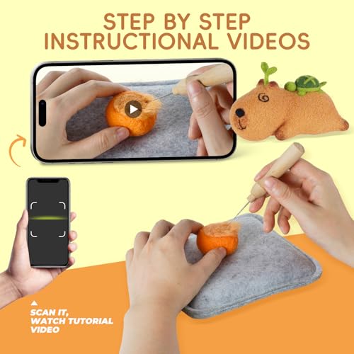 Image of LUDOTEK Needle Felting Kit, 6 PCS Farm Animal Needle Felting Beginner Kits, Wool Felt Needle Felting Tools Foam Pad, Craft Party Supplies for Beginners Adult(6pack Capybara)
