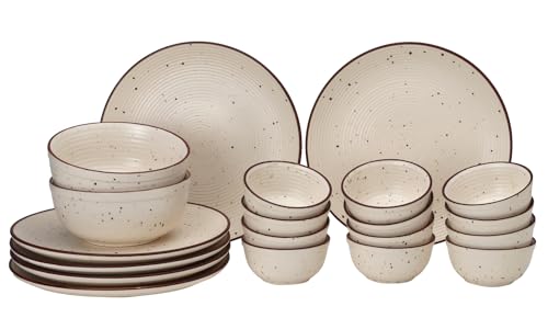 Image of Bodhi House Solid Handcrafted Stoneware Ceramic Dinner Set, Dish Set Serving, Microwave and Dishwasher Safe, Bone-ash Free, Crockery Set for Dining and Gifting (Beg, Pack of 20 (6F+12K+2SB))