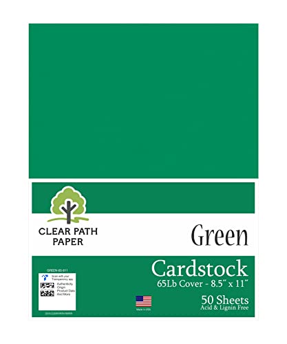 Clear Path Paper - Green Cardstock - 8.5 x 11 inch - 65Lb Cover - 50 Sheets