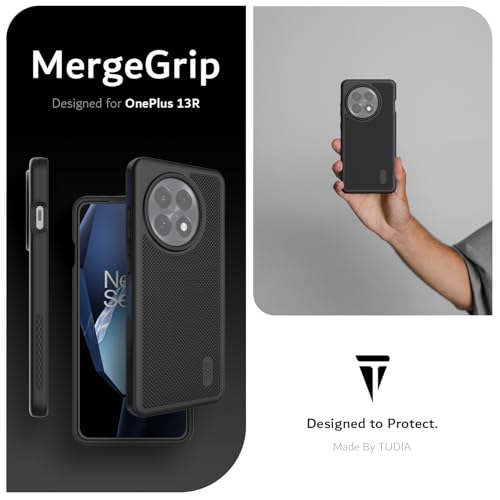 Image of TUDIA [MergeGrip Designed for OnePlus 13R Back Cover 5G (2025) - [Military Grade Drop Tested] Dual Layer Shockproof Slim Rugged Tough Heavy Duty Protective Phone Case - Black