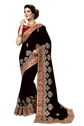 Nivah Fashion Women's Silk Embroidery Work Saree with Blouse Piece (K827-Black)