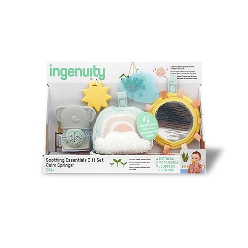 Ingenuity Calm Springs Soothing Essentials Gift Set - Musical Toy, Rattle, Mirror, 2 Teethers for Baby - image 6