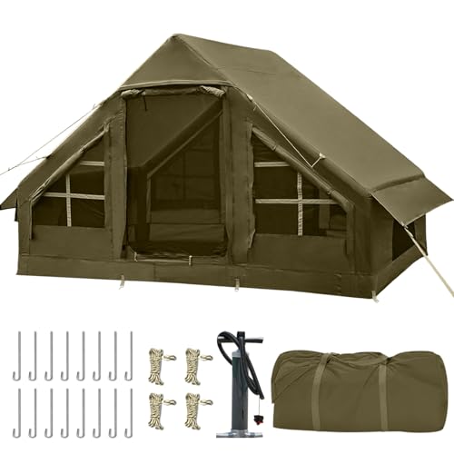 Inflatable Tents for Camping, 4-6 Person Easy Blow Up Tent with Hand Pump,4 Seasons Waterproof Air Inflatable Camping Tent House for Family Weekend Camping，Green