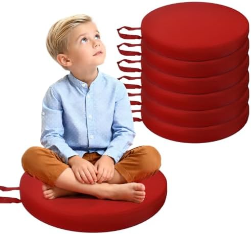 THMINS 6-Pack Kids Round Floor Cushions,15 X 15 X 2.76 Inch,Red