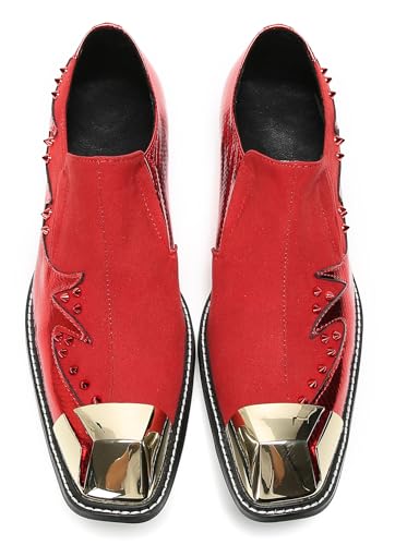 Santimon Men's Slip On Suede Penny Loafers - Dress Casual Western Shoes with Beaded Accents & Metal-Square Toe for Wedding & Party Bar3