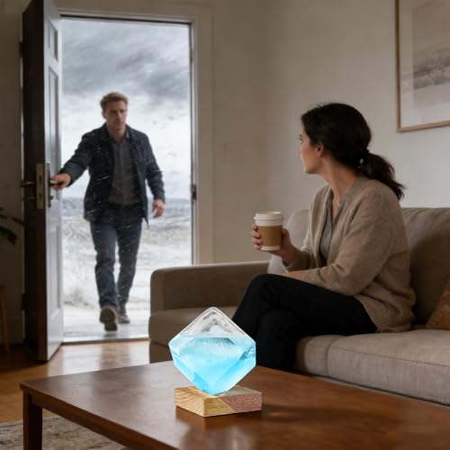 Verre Tempête Prédicteur Météo Cubique avec Socle en Bois - 2