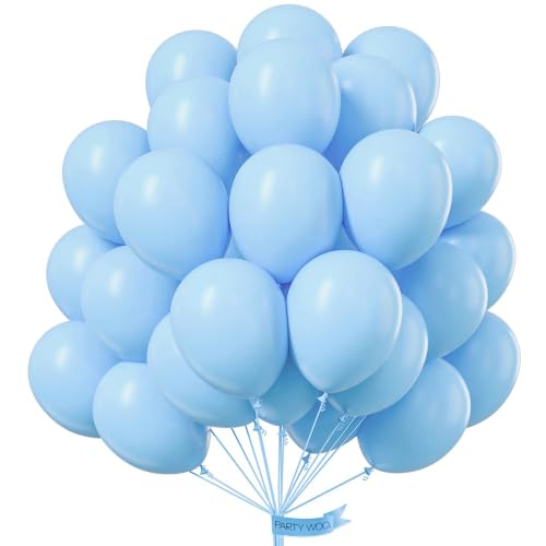 PartyWoo Light Blue Balloons 100pcs Baby Pastel Sky Aqua Blue Color 12 Inch