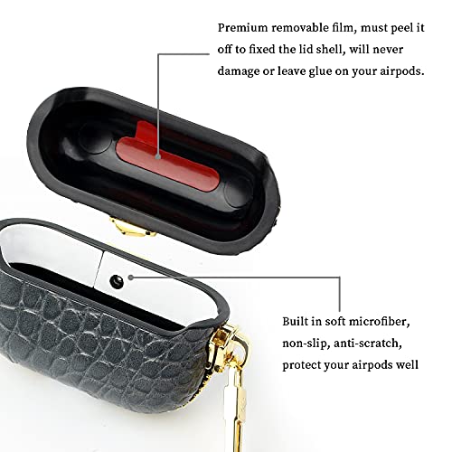 Fexion For Airpods Pro Leather Case, Airpods Pro Case Shockproof Cover With Gold Buckle, Glossy Texture Natural Crocodile Pattern For Airpods Pro (Dark Gray) #TOP3