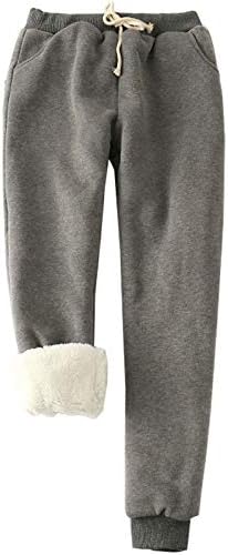 Flygo Womens Casual Running Hiking Pants Fleece Lined Activewear Sweatpants (Large, Dark Grey)
