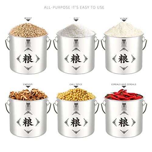 Stainless Steel Rice Bucket With Handle, Food Storage Dispenser, 5Kg~25Kg Airtight Containers, For Kitchen & Pantry Storage Of Flour Or Other Bulk, Dry Food (Color : Silver, Size : Capacity 25Kg) #TOP1