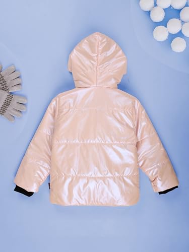 Image of KiddoPanti Girls Hooded Puffer Jacket with Front Zip & Pockets