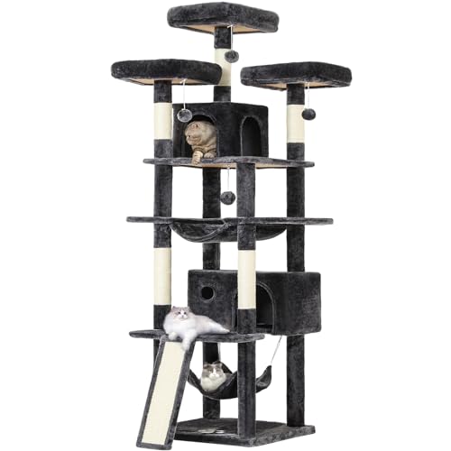 MSmask Arbre à Chat XXL Hauteur 194 cm, Centre d'activité Géant avec 3 Grandes Plate-Formes, 2 Niches Spacieuses, 2 Hamacs et 1 Planche à Gratter,...