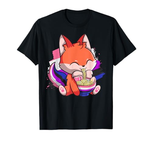 Genderfluid Pride Kawaii Fox Ramen Noodles Genderfluid Flagge T-Shirt