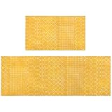 puwbnhj Kitchen Rugs and Mats Non Skid Washable Set of 2,Boho Moroccan Modern Farmhouse Faded Bohemian Runner Rug with Rubber Backing for Kitchen Decor and Accessories (Yellow 17'x47'+17'x30')
