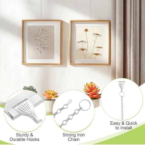 Image of Picture Rail Hooks and Chain, 10Pcs Hooks with 30CM Chains, Silver